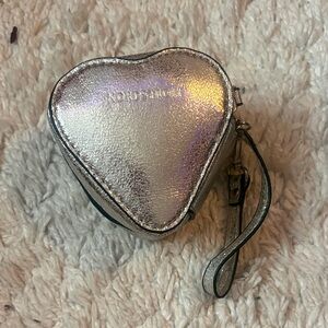 Nordstrom Metallic Silver Heart Wristlet Coin Purse